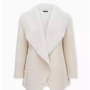 Torrid White Faux Suede & Faux Fur Drape Front Jacket